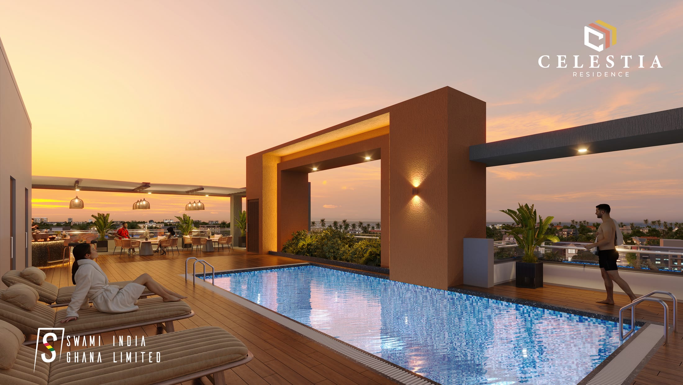 Celestia Residence — Rooftop Pool Dusk